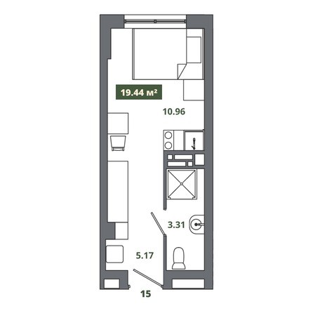Планировка Студия 19,44 - 19,48 м²