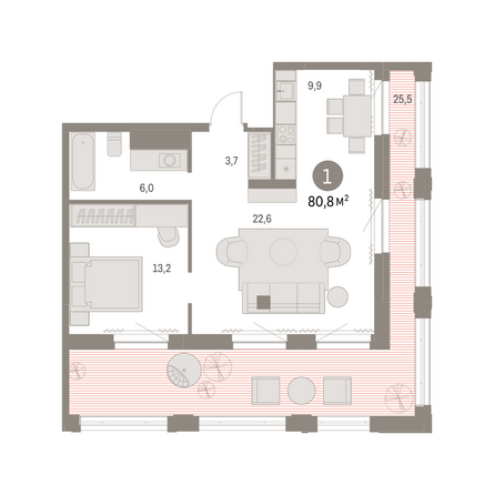 Планировка 1-комн 80,83, 82,89 м²