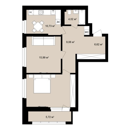 Планировка 2-комн 74,36 - 74,47 м²