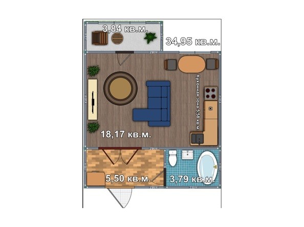 Планировка 1-комнатной квартиры 34,95 кв.м