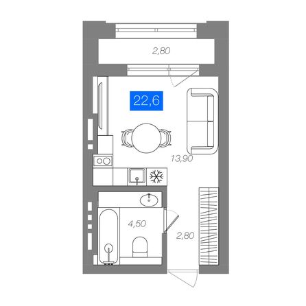 Планировка Студия 22,6 м²
