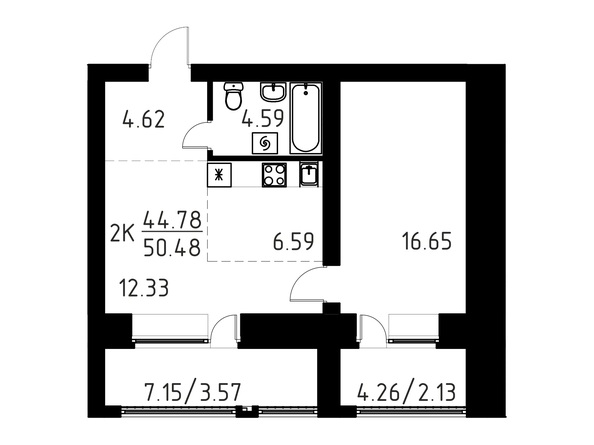 Планировка 2-комн 50,48 м²