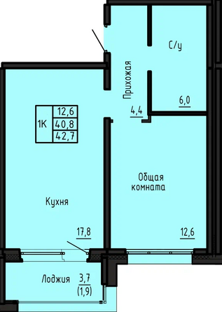 Планировка 1-комн 42,7 м²