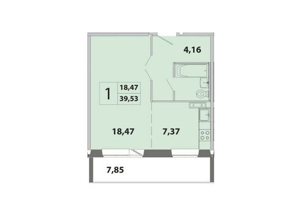 Планировка однокомнатной квартиры 39,53 кв.м