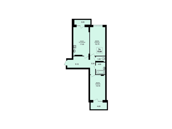 Планировка трехкомнатной квартиры 70,8 кв.м