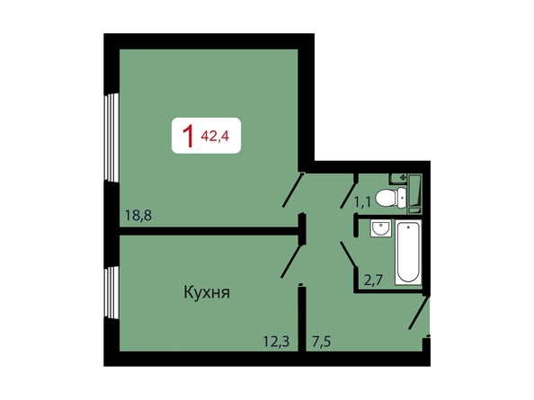 Планировка 1-комн 42,4 м²