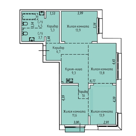 Планировка 4-комн 80,8 - 85,3 м²