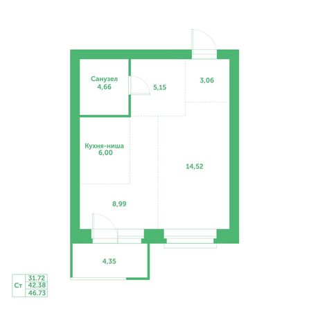 Планировка Студия 46,73 м²