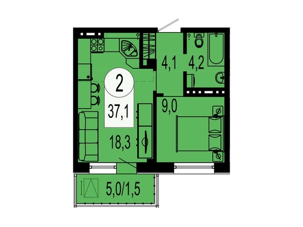 Планировка двухкомнатной квартиры 37,1 кв.м