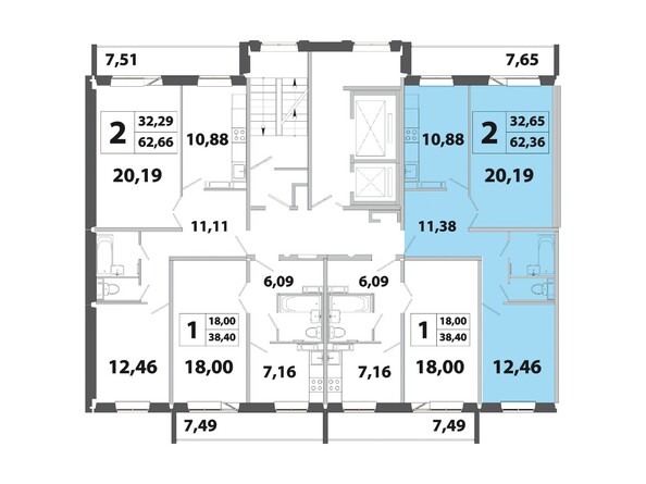 Планировка двухкомнатной квартиры 62,36 кв.м