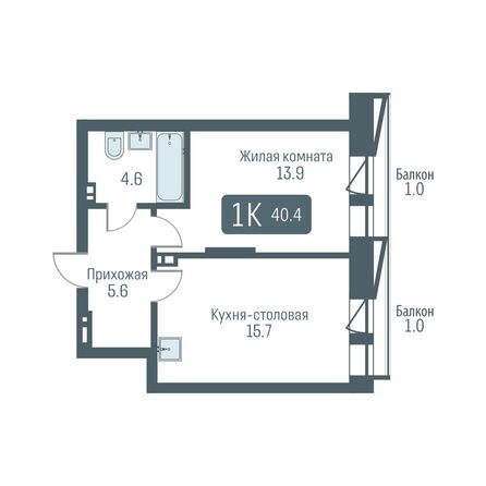 Планировка 1-комн 40,4 м²