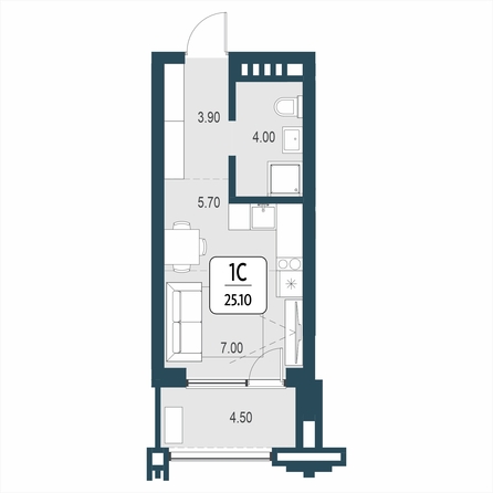 Планировка Студия 25,1 м²