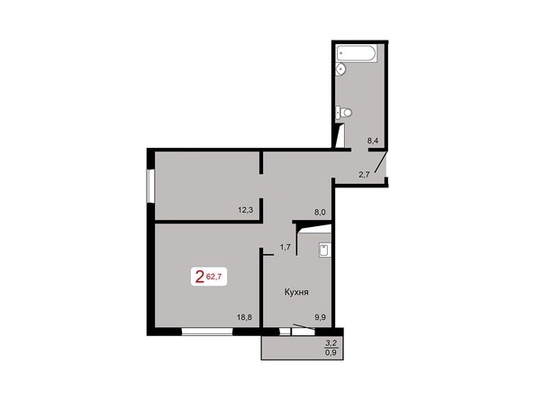 2-комнатная 62,7 кв.м