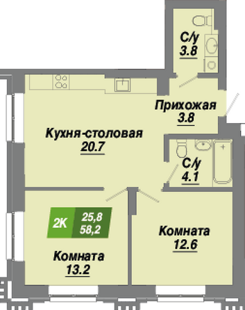 Планировка 2-комн 58,2 м²