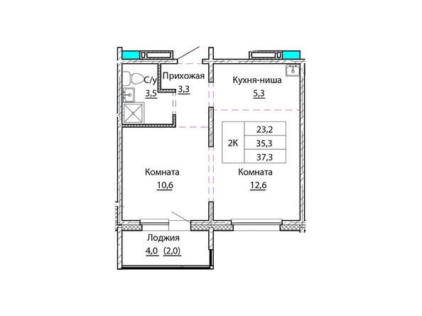 Планировка однокомнатной квартиры 37,3 кв.м