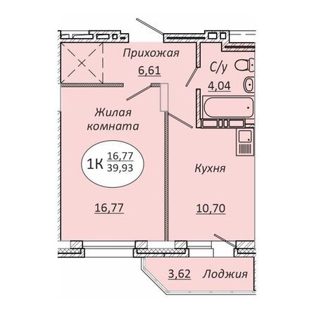 Планировка 1-комн 39,6, 39,93 м²