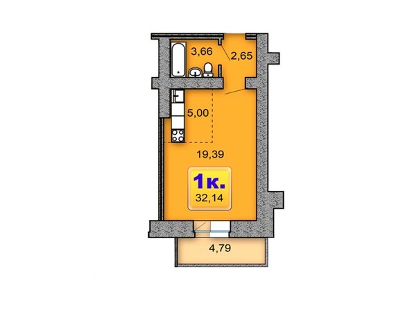 Планировка 1-комнатной квартиры 32,14 кв.м