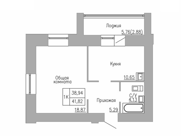 1-комнатная 38 - 42 кв.м