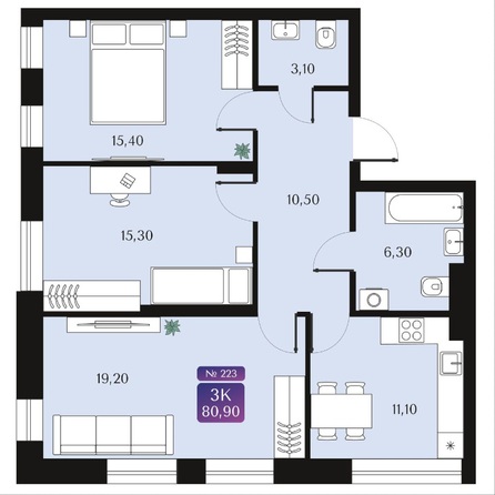 Планировка 3-комн 80,9 м²