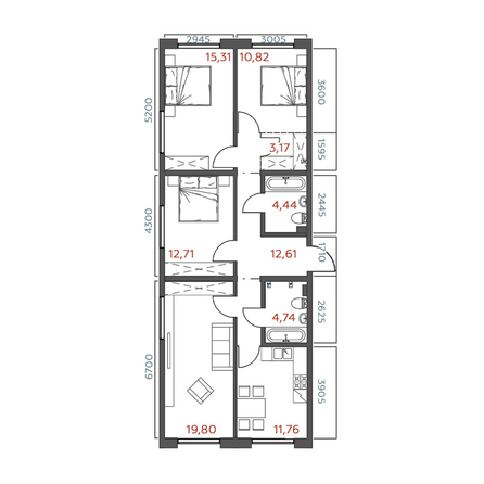 Планировка 4-комн 95,36 м²