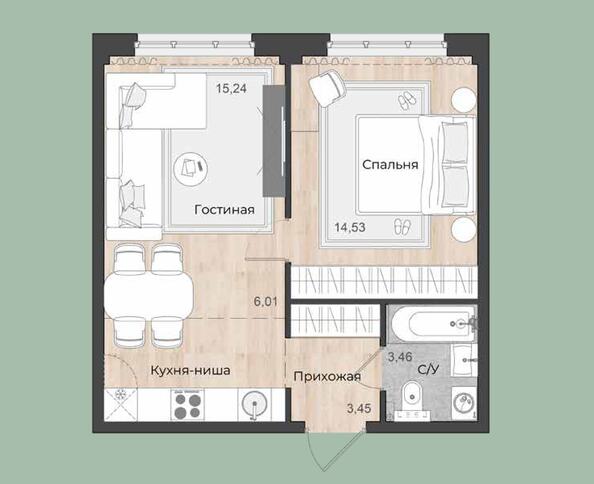 Планировка 2-комн 42,69 м²