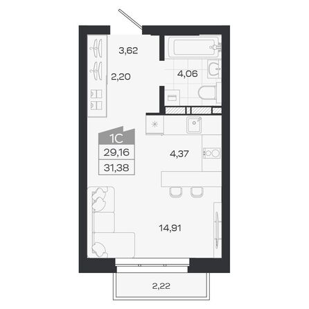 Планировка Студия 29,16 - 29,36 м²