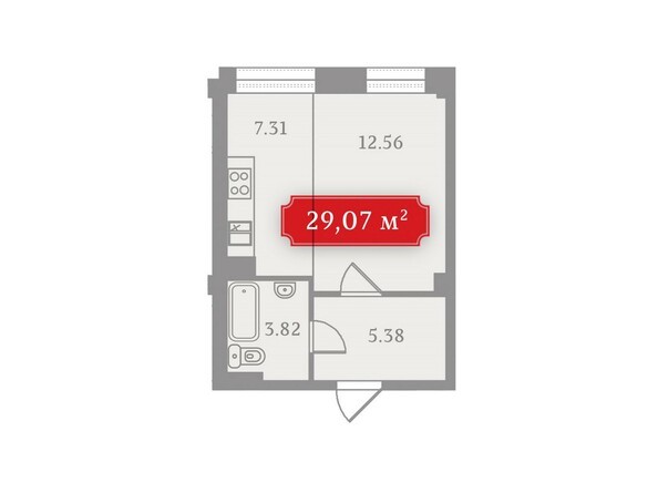 Планировка однокомнатной квартиры 29,07 кв.м