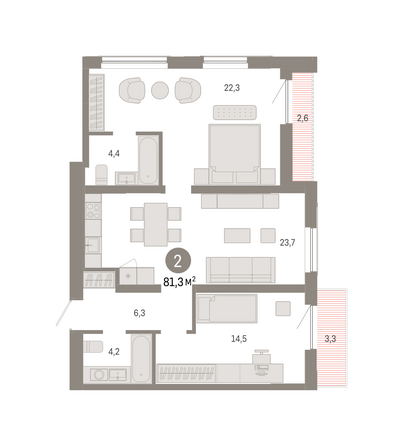 Планировка 2-комн 81,26 м²