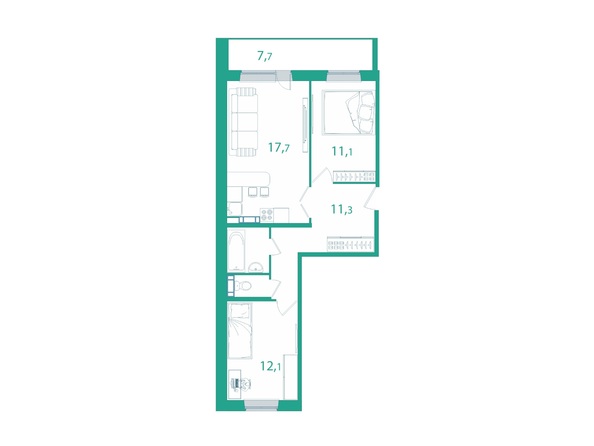 Планировка 2-комн 62 - 63 м²