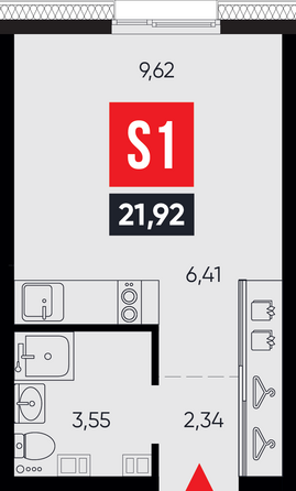 Планировка 1-комн 21,92 м²