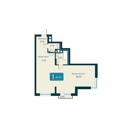 Планировка 2-комн 68,54 м²