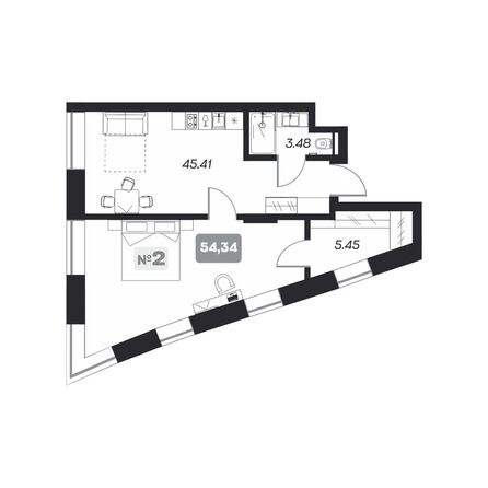 Планировка Студия 54,34 м²