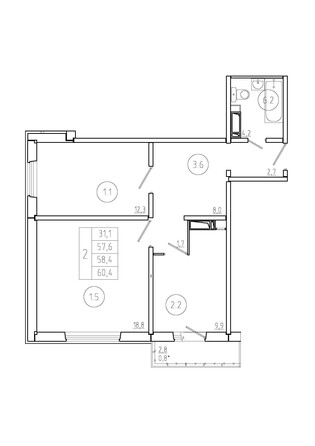 Планировка 2-комн 58,4 м²