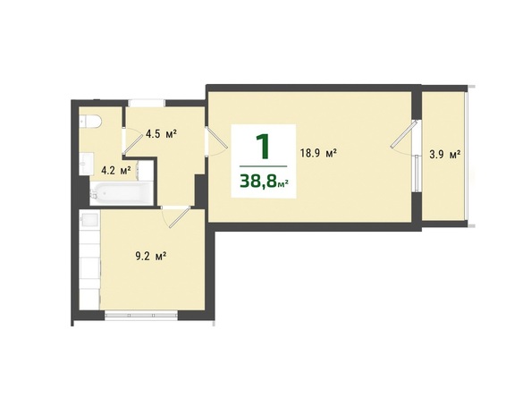 Планировка 1-комн 38,8 м²