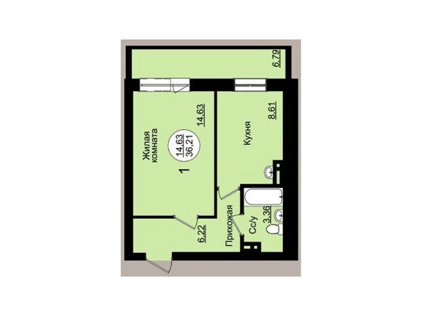Планировка однокомнатной квартиры 36,27 кв.м