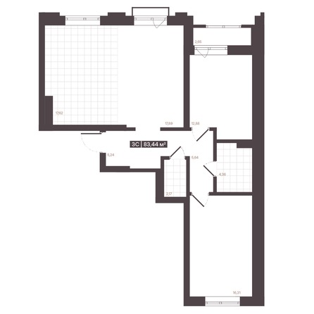 Планировка 3-комн 83,44 м²