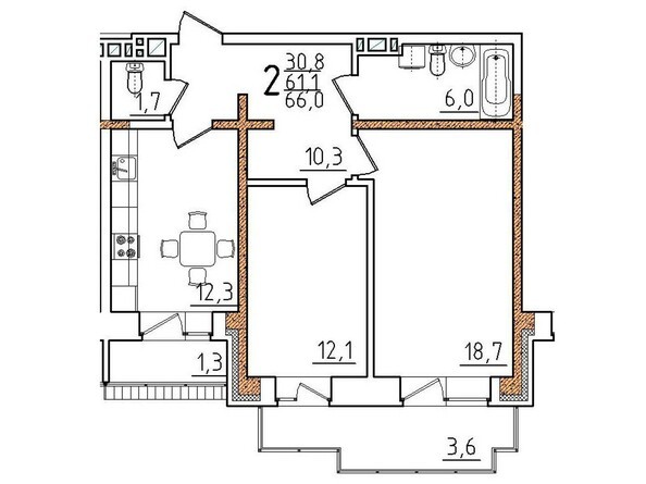 Планировка двухкомнатной квартиры 66 кв.м