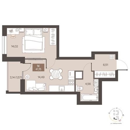Планировка 1-комн 41,15 м²