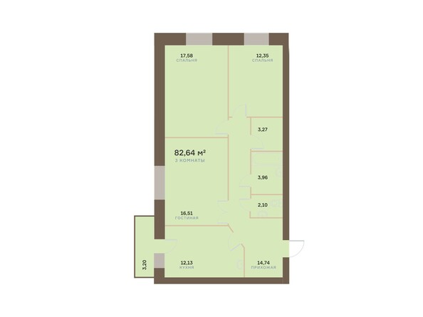 Планировка трехкомнатной квартиры 82,64 кв.м