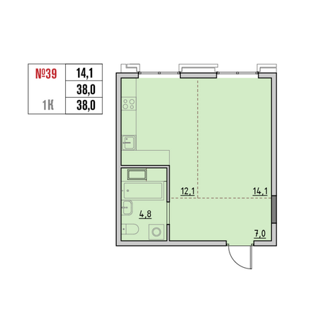 Планировка 1-комн 38 м²