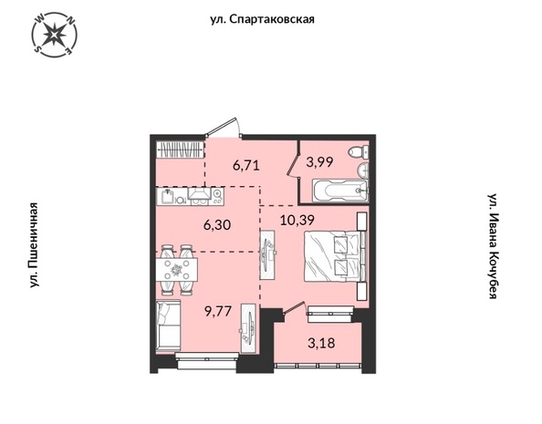 Планировка 1-комн 40,33, 40,34 м²