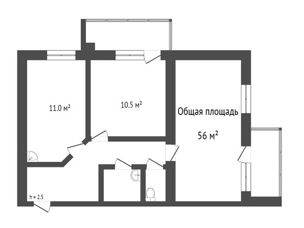 Планировка 2-комн 56 м²