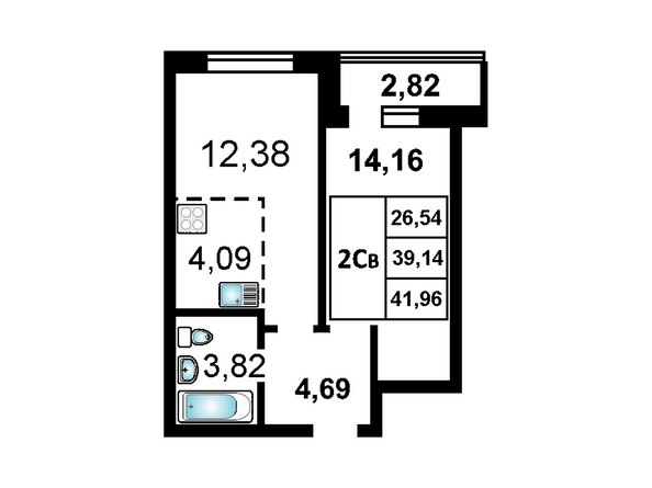 2-комнатная 41,96 кв.м
