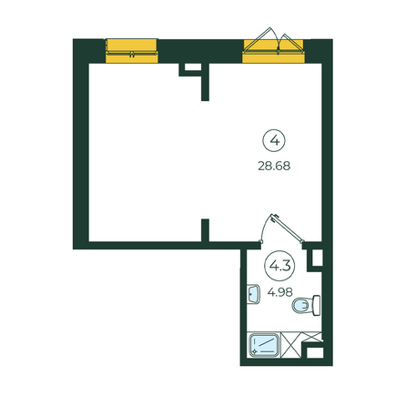 Планировка Студия 33,66 м²