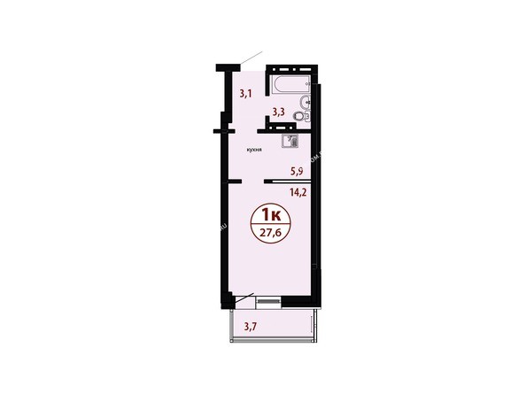 Секция №4. Планировка однокомнатной квартиры 27,6 кв.м