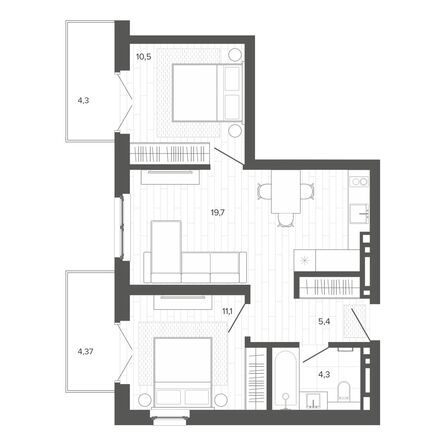 Планировка 3-комн 59,18 м²