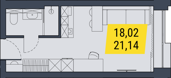 Планировка 1-комн 21,14 м²