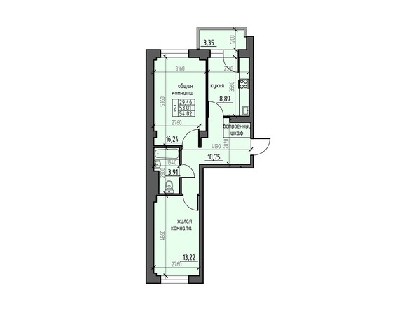 Планировка двухкомнатной квартиры 54,02 кв.м