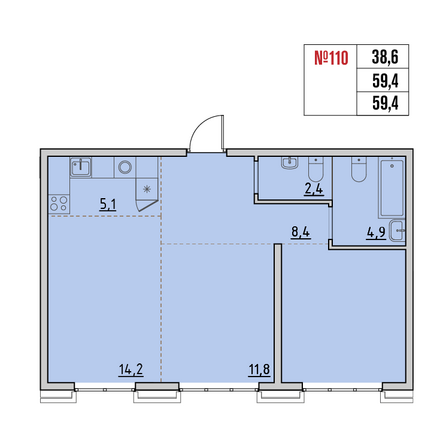 Планировка 3-комн 59,4 м²