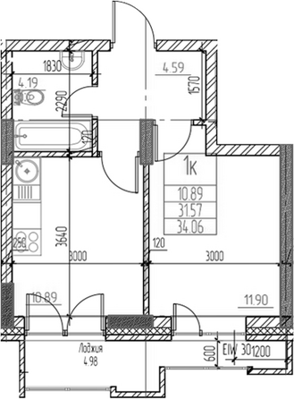 Планировка 1-комн 31,57 м²